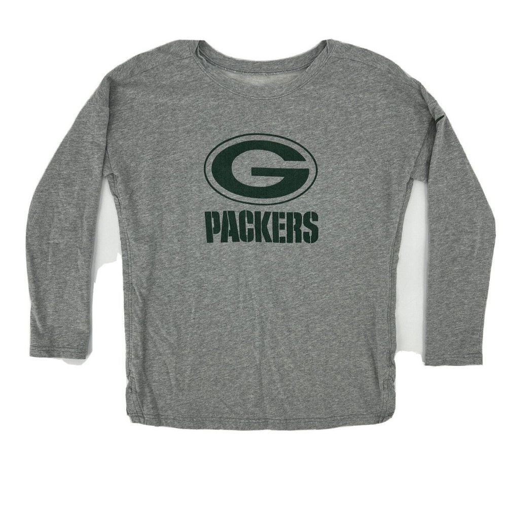 Women's Nike NFL Team Apparel Long Sleeve Fleece Shirt‎ Gray M Green Bay Packers